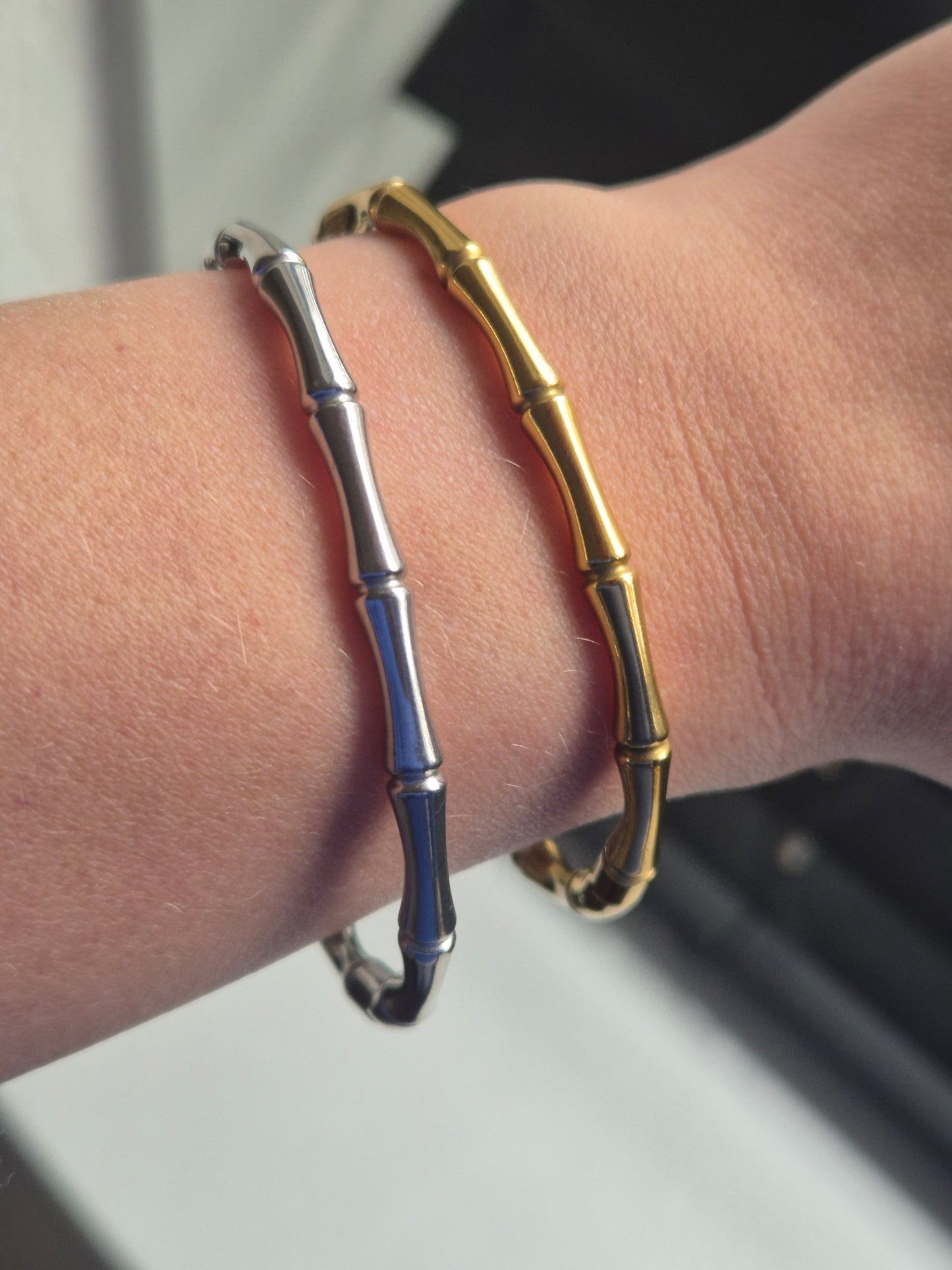 Bamboo bangle - stainless steel - goud of zilver
