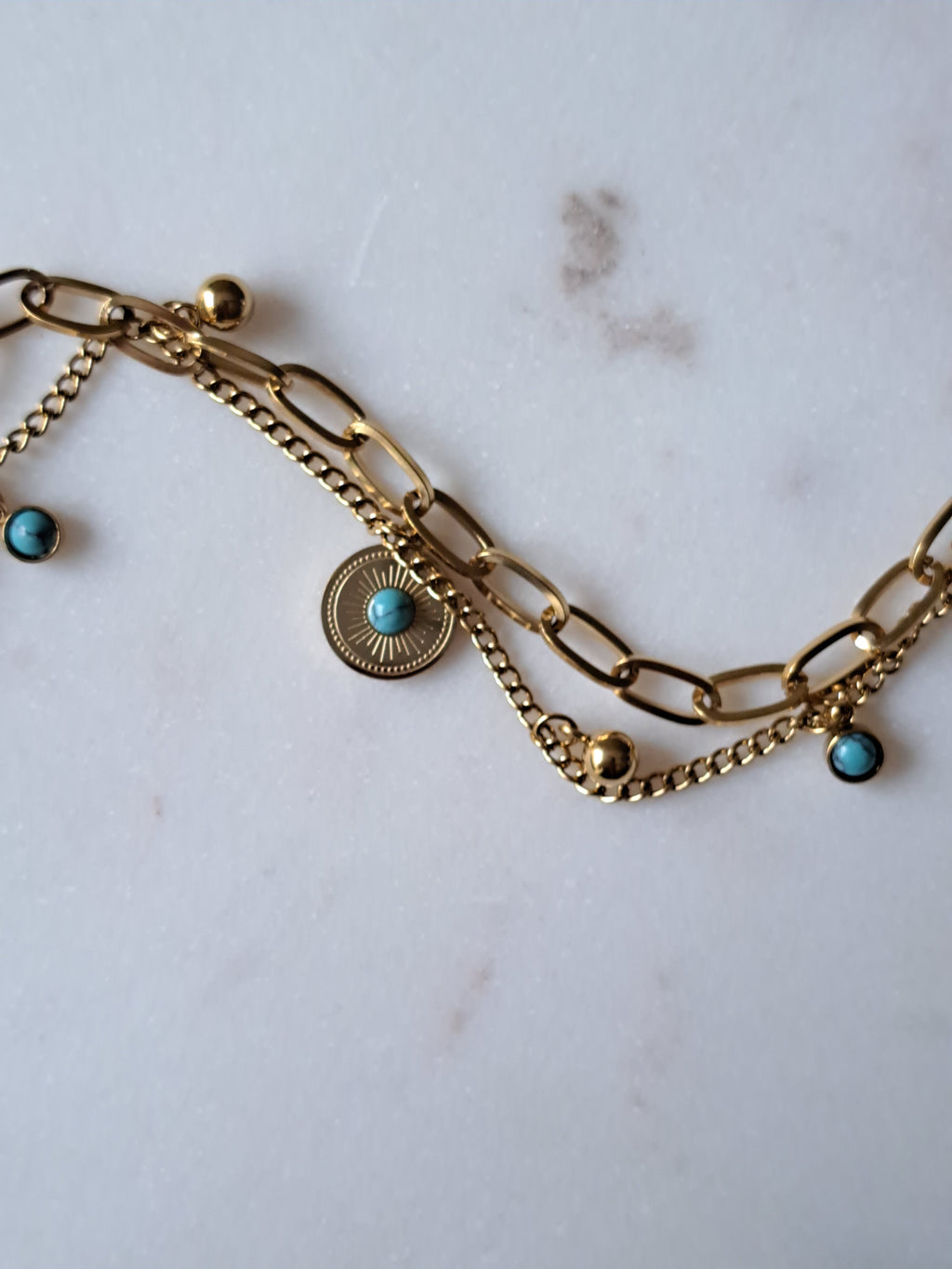 Dubbel armbandje, stainless steel, goudkleurig/blauw