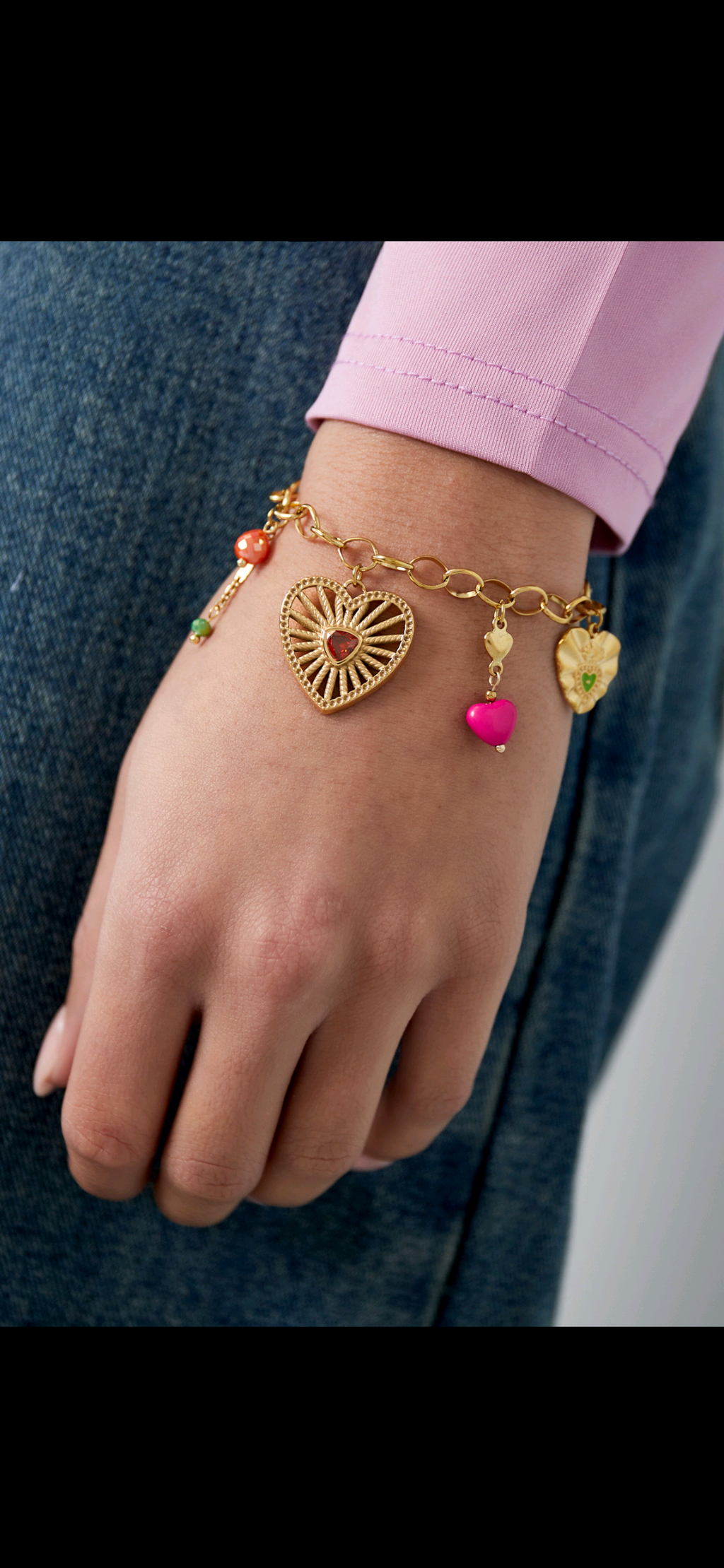 Kleurrijke bedelarmband - gold