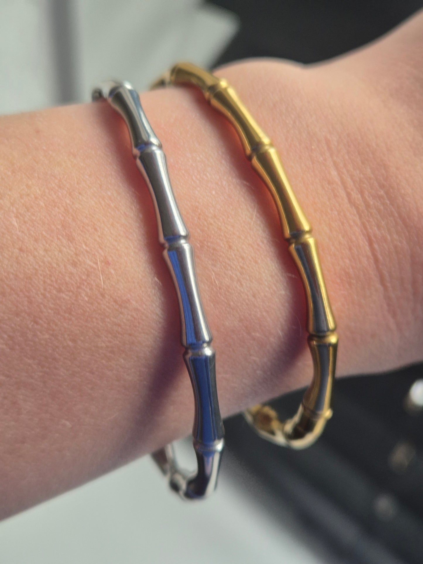 Bamboo bangle - stainless steel - goud of zilver